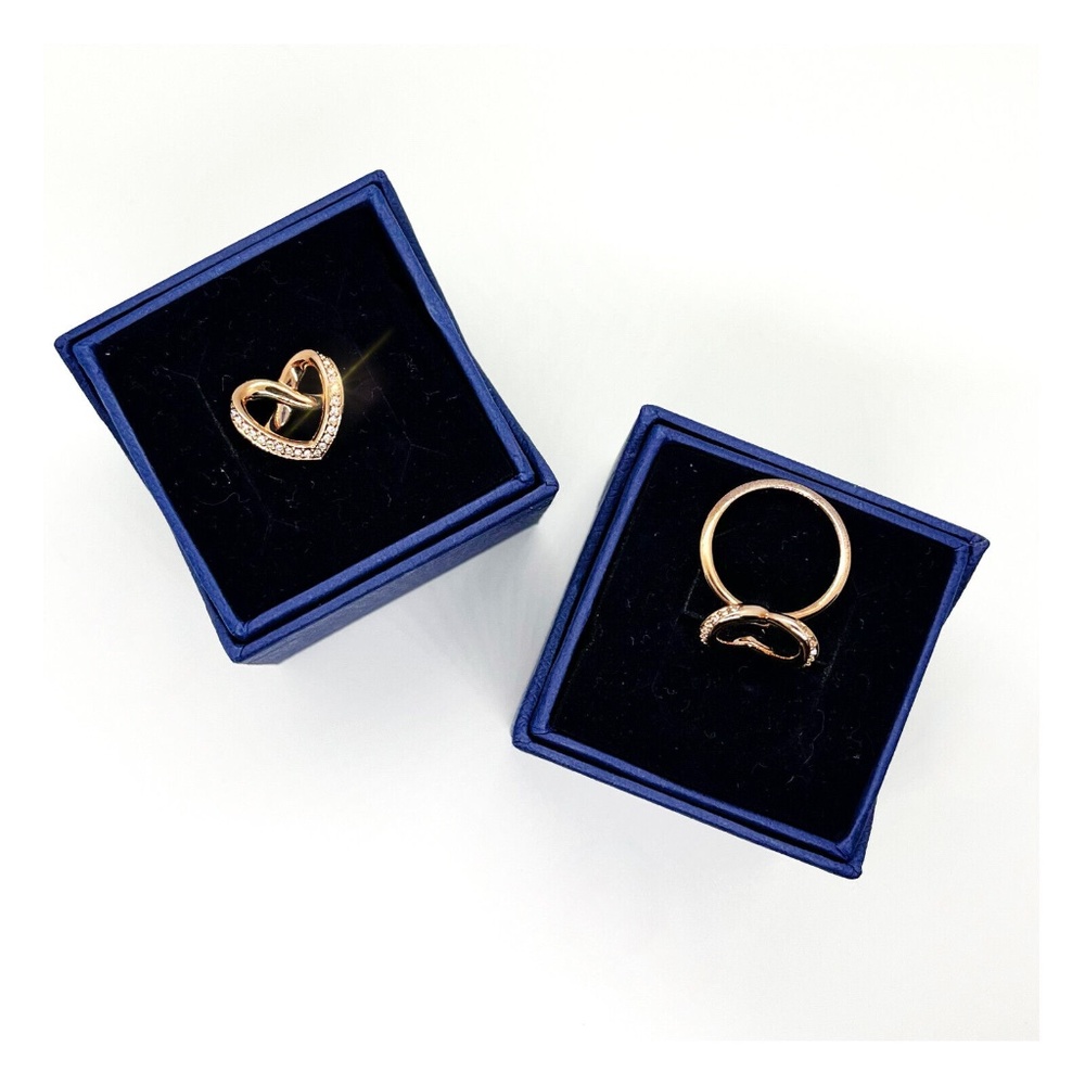 Swarovski Crystal Pave Heart Ring Cupidon Rose Gold Plated Infinity 55 New Box
